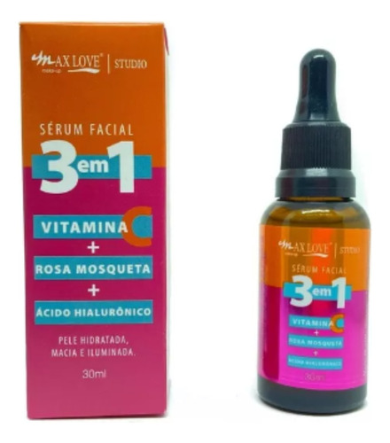 Sérum Rosa Mosqueta, Vitamina C E Ácido Hialurônico 3 Em 1 Momento de aplicação Dia/Noite Tipo de pele Todas