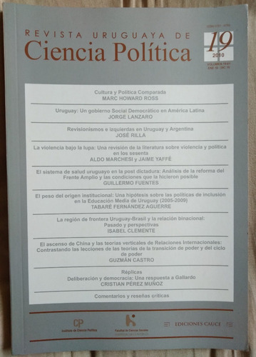 Revista Uruguaya De Ciencia Política N° 19 2010 Impecable