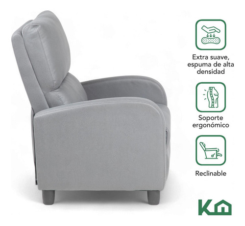 Sofá Reposet Reclinable Individual Tapizado De Tela Sillón Acolchado Color Gris Kingshouse