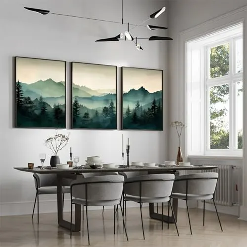 Conjunto De 3 Cuadros De Pared De Montañas Verdes Para Decor