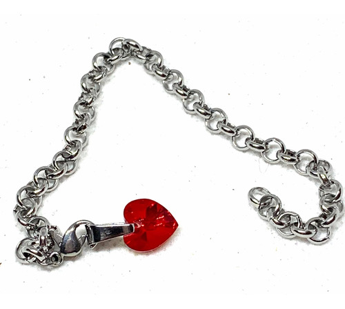 Pulsera Acero Quirúrgico Dije Corazón Cristal  10mm