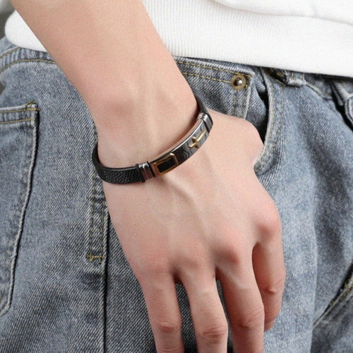 Imagem 3 de 5 de Pulseira Executiva Elegante Masculina Couro Luxo Alto Padrão