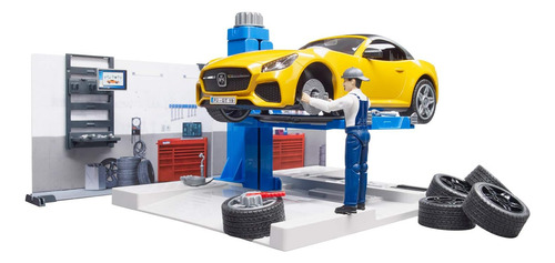 Miniatura Mercedes Com Oficina E Mecânico E Ferramentas