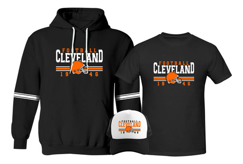 Pack Sudadera, Playera Y Gorra Con Diseño Cleveland Football