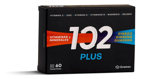 102 Plus Vitaminas Y Minerales Ginko Ginseng Guarana 60 Comp Sabor Sin Sabor