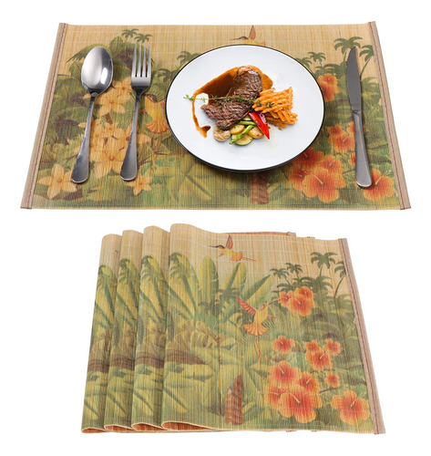 Juego De 4 Manteles Individuales De Bambu Para Mesa De Comed