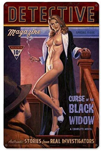 Detective Magazine Black Widow Metal Vintage Cartel Lata 8 X