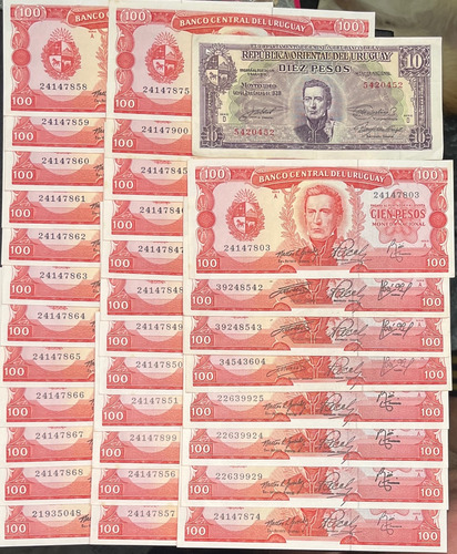 Billete Uruguay 1 ,10, 100 Y 0,5 Peso Antiguo 57 Billetes 