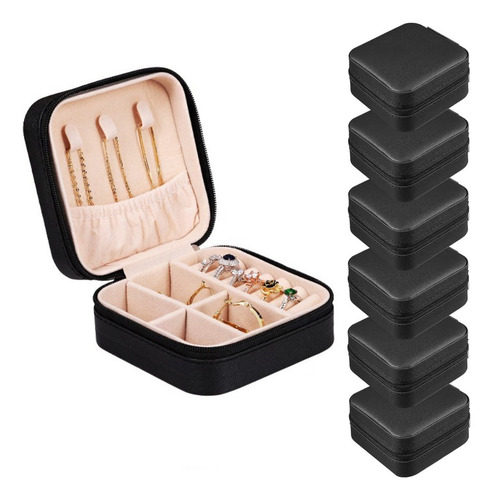 6pcs Joyero De Viaje Pequeño Caja De Almacenamiento Portátil Color Negro