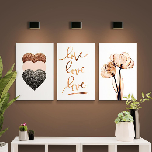 Kit Quadros Decorativos 3 Peças Mdf - Love, Love, Love