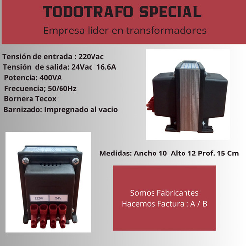 Transformador 220/24v 400va (todotrafo)