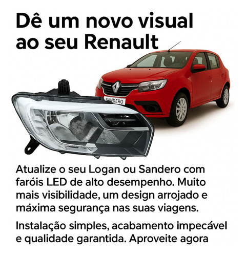 Farol Renault Logan Sandero 2020 2021 2022 2023 2024 Com Led