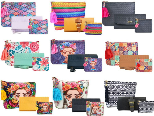 Paquete 50juegos De Cartera Cosmetiquera Y Monedero Mayoreo Color Negro/frida