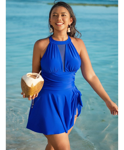 Elegante Traje De Baño De Playa De Una Pieza Con Falda Corta