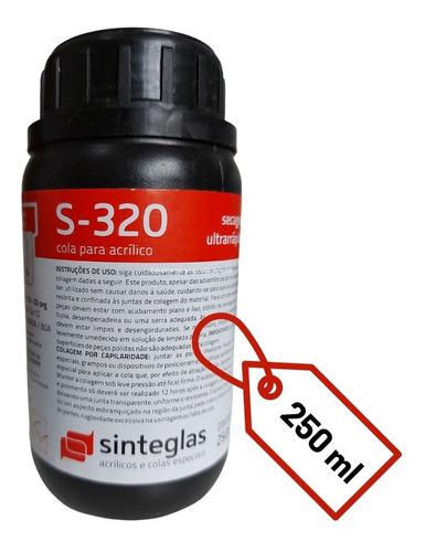 Cola Acrílica Sinteglas S-320 Secagem Ultra Rápida 250ml