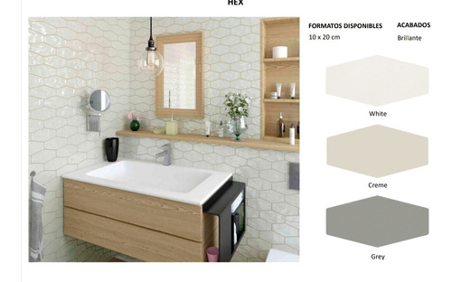 Eu Cerámica Decorativa Pared Hexa 10x20 Crema Gris Blanca