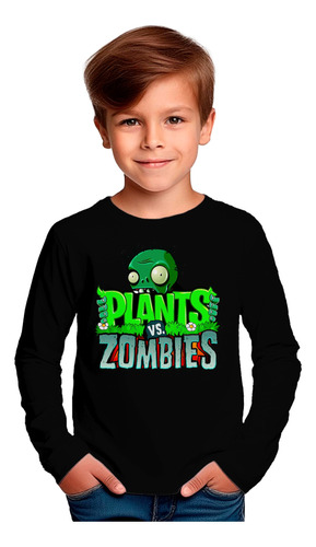 Polera Manga Larga Niño Juego Plants Vs. Zombi  100%algodón 