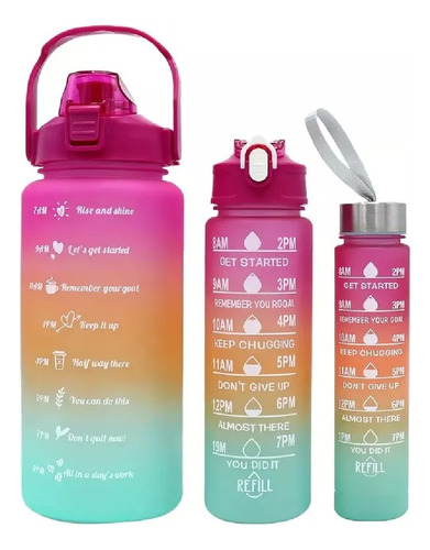 Kit X3 Botellas De Agua Motivacional Termo Frases