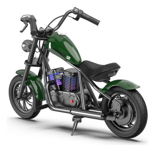 Moto Montable Eléctrica Infantil Hyper Gogo Cruiser 12 Plus Verde Vehículo Eléctrico Seguro para Niños con Velocidades Ajustables Luces LED Bluetooth y Efectos de Niebla Realista