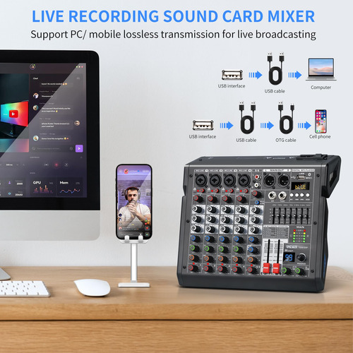 Mixer De Áudio Tklbls Professional Dj De 6 Canais Com 99 Dsp