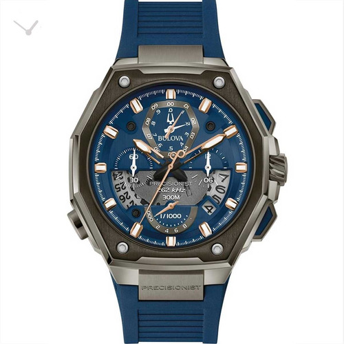 Relógio Bulova Masculino Precisionist X 98b357 Azul 10 Anos Cor da correia Azul-escuro Cor do bisel Cinza-escuro Cor do fundo Azul-escuro