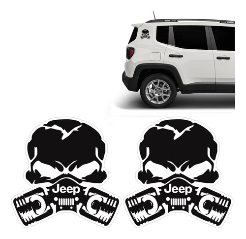 Par Adesivos Caveira Jeep Preto Emblema Lateral Decorativo
