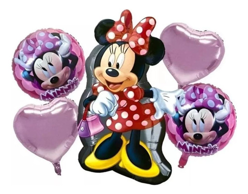 Globos Minnie Mouse × 5 Set Cotillón Cumpleaños Niñas Disney