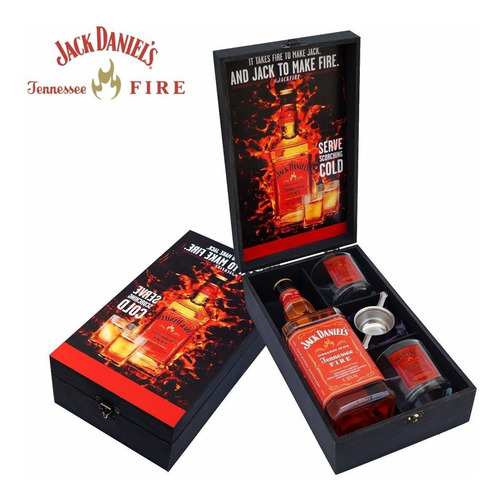 Kit Premium Whisky Jack Daniels Fire 1 Lt + 2 Copo + Dosador