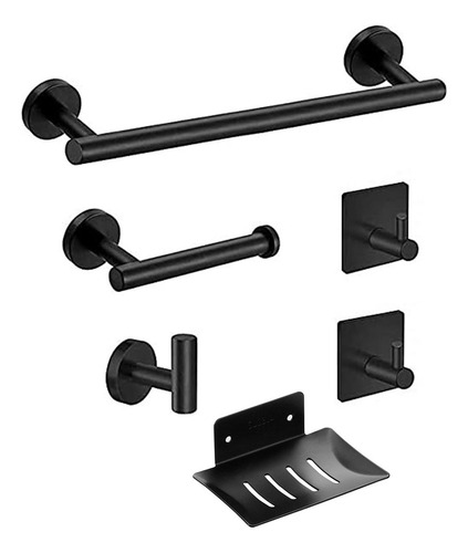 Set Accesorios De Baño Kit Juego 6 Piezas Ac Inox Negro