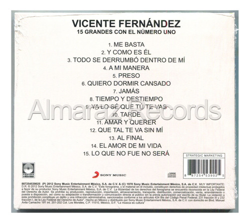 Vicente Fernandez 15 Grandes Con El Numero 1 Cd