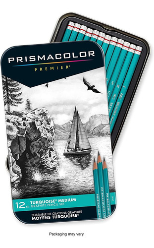 Lapices De Dibujo Prismacolor Grafito Medio Turquesa 12-p...