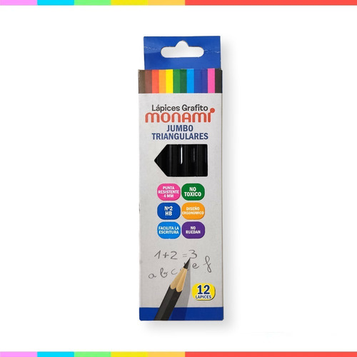 Set 12 Lapiz Grafito Jumbo Monami Hb N°2 Triangular