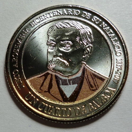Panama Moneda Color 1/4 Balboa 2017 200 Aniv Justo Arosemena