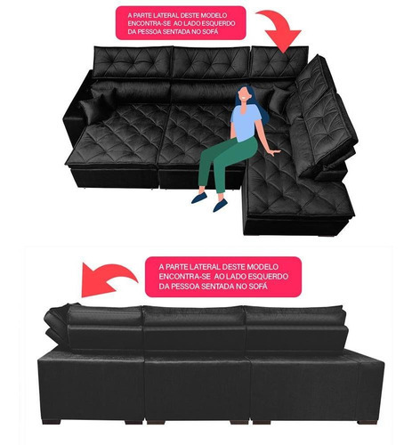 Sofa de Canto Retrátil e Reclinável com Molas Cama inBox Platinum 3,00x2,36 Tecido Suede Preto