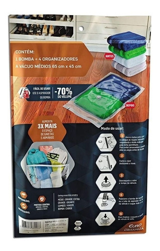 Sacolas Para Toalhas Saco A Vacuo Roupas - 4 Peças + Bomba