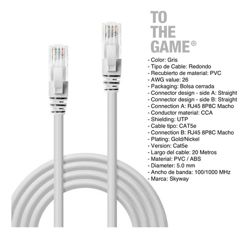 Imagen 2 de 6 de Cable De Red Internet 20 Mts Cat5 Patch Cord Rj45 Utp Lan