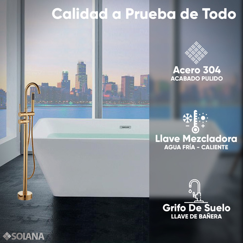 Solana Kit Tina De Baño Rectangular De Acrílico Slim 150x80x60 Cm + Grifo Independiente Monomando Cuello Cisne Gold / Bañera Rectangular Blanco Alto Brillo Kit Completo Blanco/gold Para Cuarto De Baño