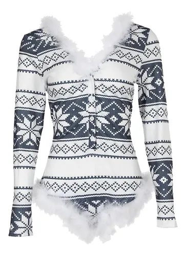 Pijama Para Mujer Con Estampado De Copos De Nieve Navideños
