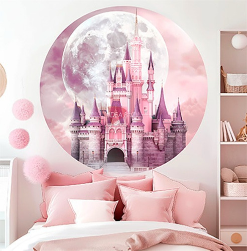 Vinilo Circular Castillo Princesas Resistente 60x60cm Color Principal