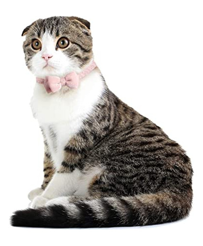 Collar De Gato Separable Con Pajarita, Collar De Gatito Rosa