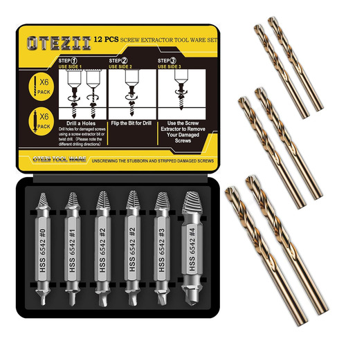Gifts For Men12 Pcs Damaged Screw Extractor Set,6 Pcs Hss 6