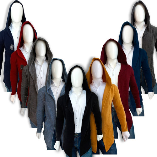 Suéter Largo Capa Saco Abrigo Mostaza Para Hombre Con Gorro