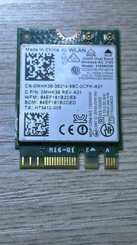 Tarjeta Wifi Intel 3165ngw Bluetooth Bt4.0 Mini (Usado)