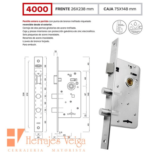 Imagen 4 de 9 de Cerradura Kallay 4000 Nueva! Fte Acero Inox Garantia Puerta*