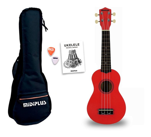 Ukelele Soprano Midiplus De Madera Con Funda Rojo Promo