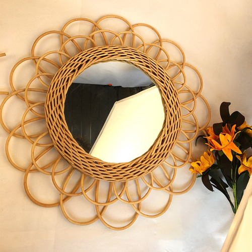 Espejo Redondo De Mimbre Para Decoración De Pared, Estilo