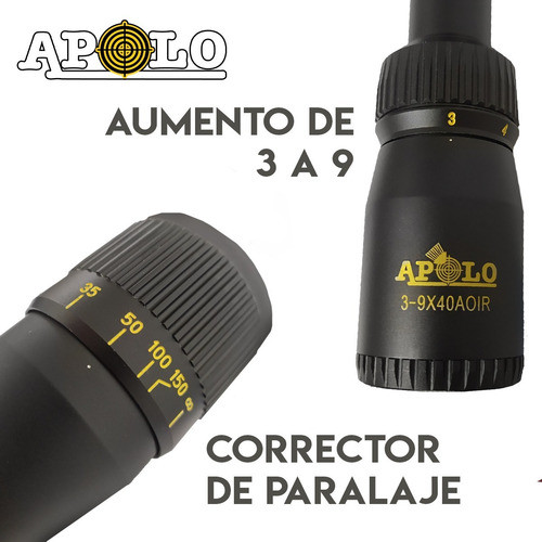 Imagen 4 de 10 de Mira Telescopica Apolo 3-9x40 Anti Recoil Zoom Paralaje
