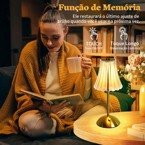 Luminária Mesa Abajur Led Dimerizável Recarregável Sem Fio