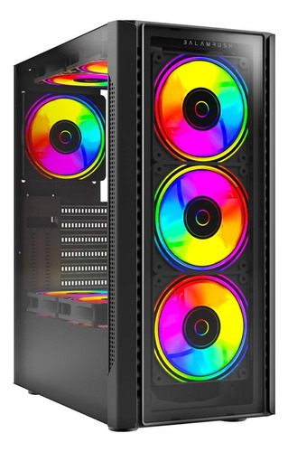 Gabinete Gamer Balam Rush Dragonfly Ii Crystal Gm745 Atx Media Torre 4 Fan Rgb Cristal Templado Usb 3.0 Negro Br-935968