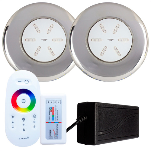 Kit 2 Leds 27w Rgb Inox M 15cm E Comando Iluminação Piscina